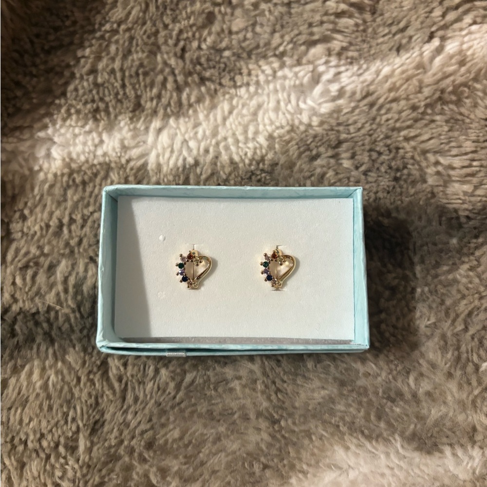 18K Gold plated on Brass Hoops multi color Heart Earrings